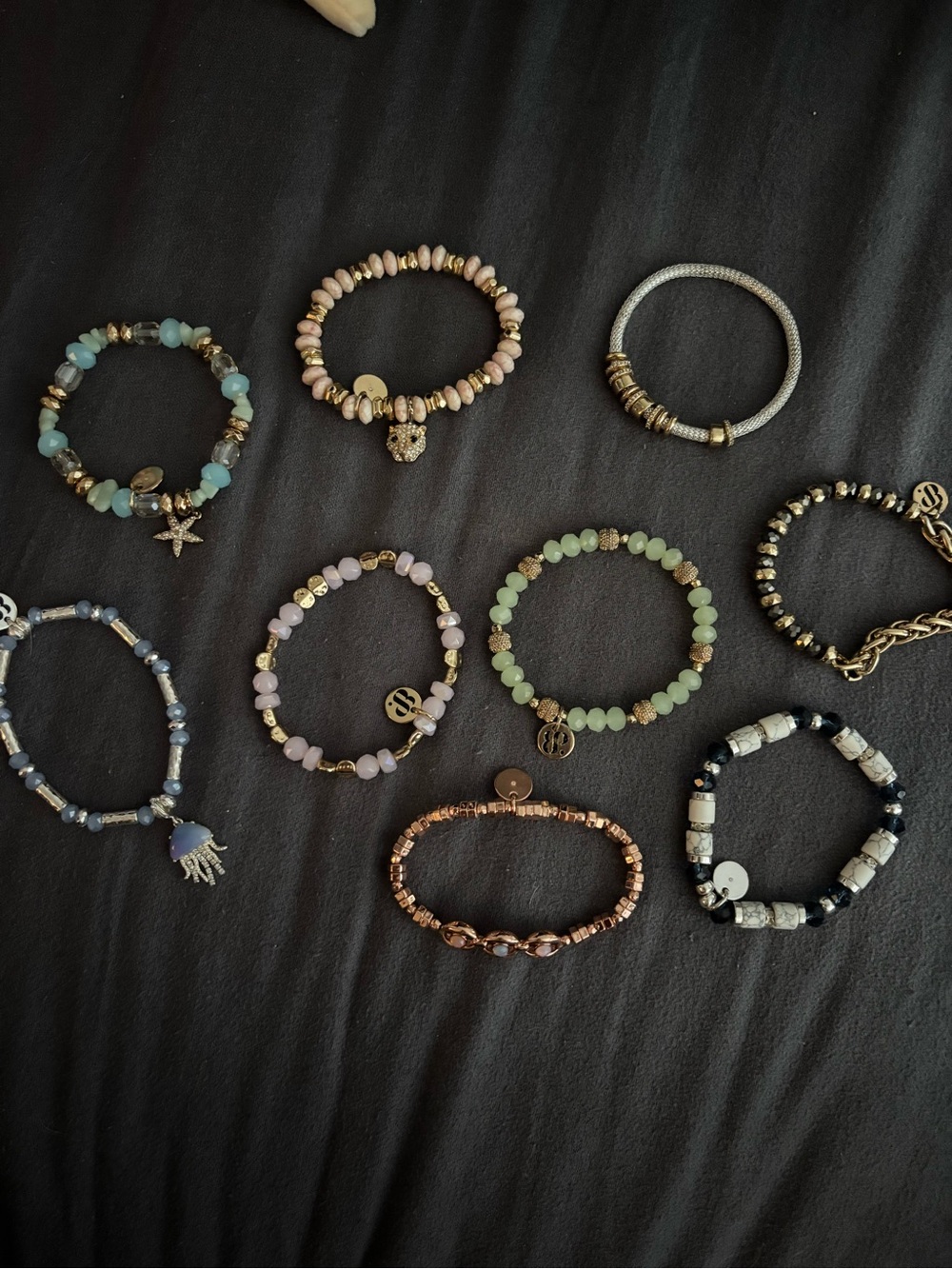 Assorted Women's Beaded Bracelets in Pastel and Metallic Tones